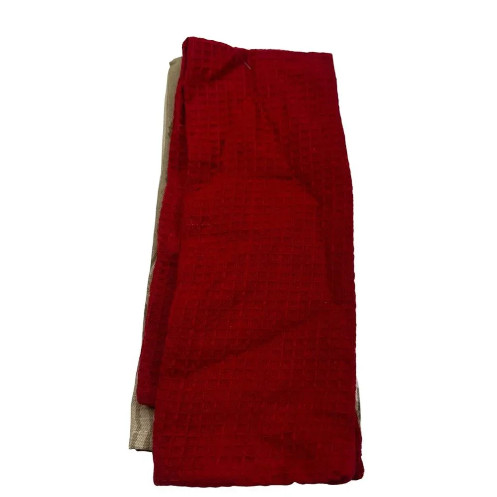 Fabulous Home 2 Pack Christmas Kitchen Towels Cardinals One Plain Red New